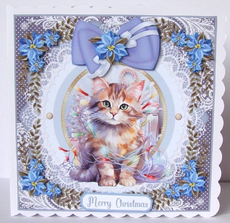 Kitty in a Christmas tangle card front 4 by Margaret McCartney