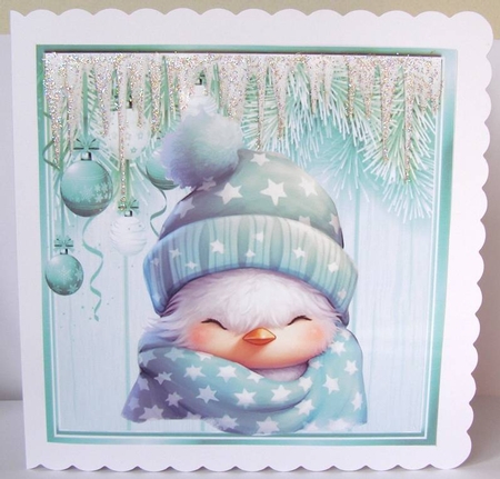 Sleepy Dreamy Duck With Turq Baubles & Icicles 8x8 by Margaret McCartney