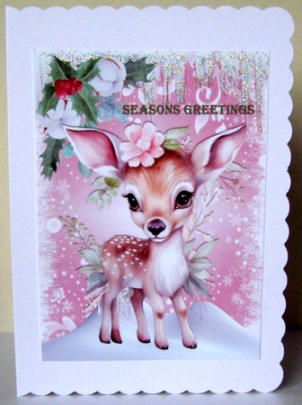 Lovely Pink Christmas With Icicles, With Sweet Deer A4 by Margaret McCartney