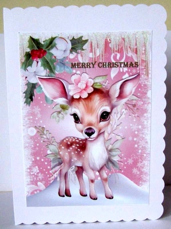 Lovely Pink Christmas With Icicles, With Sweet Deer A4 by Margaret McCartney