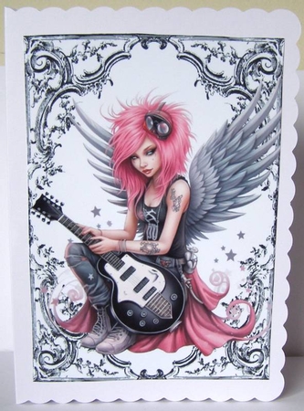 Black Ornate Scroll Gothic A4 Pink Rock N Roll Faerie by Margaret McCartney