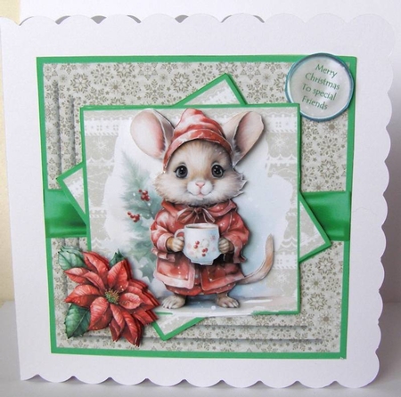Christmas Mouse with his hot chocolate by Margaret McCartney