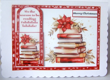 Christmas Poinsettia & Stack of Books Bookmark Card by Margaret McCartney