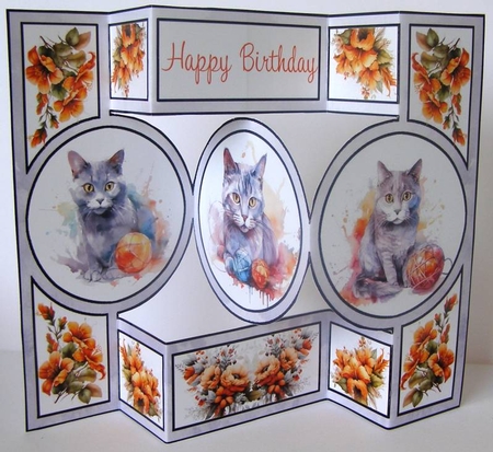 Blue Cats with Orange Flowers by Margaret McCartney