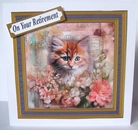 Framed floral cat card front (n1) by Margaret McCartney
