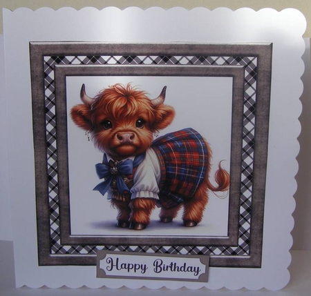 Tartan Highland cow card front 8 by Margaret McCartney