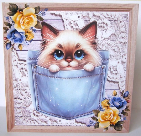 4 Cute Kitties In Denim Pockets & Lace With Flowers 8x8 Mini Kit by Margaret McCartney