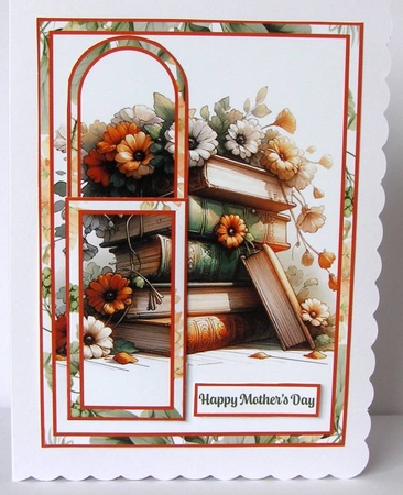Books & Orange Flowers Mothers Day Bookmark Card by Margaret McCartney