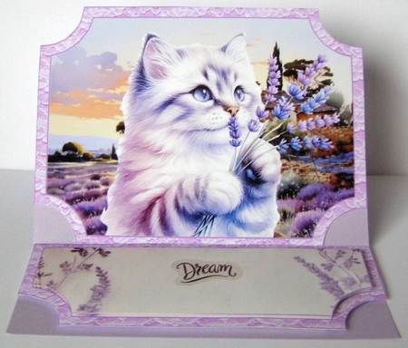Lavender cat easel topper and layered stopper(no base included) by Margaret McCartney