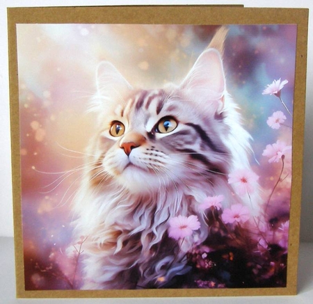 Maine Coon Cat and Flowers Mix 3 by Margaret McCartney