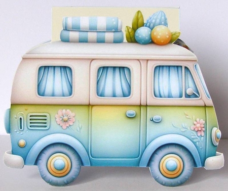 Camper Van Shaped Card with inside pockets Various sentiments JPEG and PDF by Margaret McCartney
