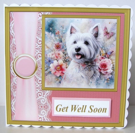 Pink floral Westie card front 10 by Margaret McCartney