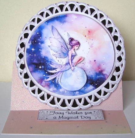 Moon Fairies 2 - 6x6 inch circular card front with decoupage   by Margaret McCartney
