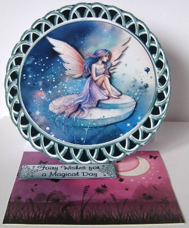 Moon Fairies 3 - 6x6 inch circular card front with decoupage   by Margaret McCartney