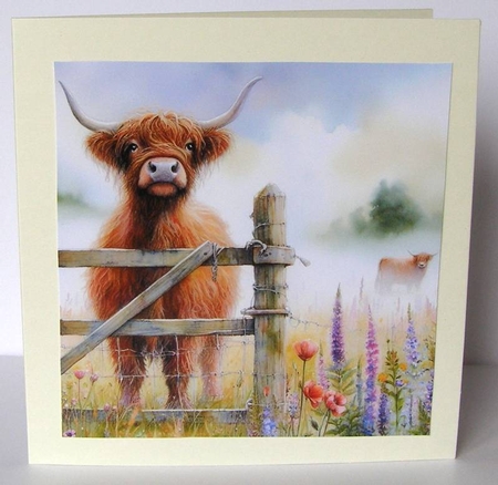 Whimsical meadow flower Highland cow backgrounds kit by Margaret McCartney