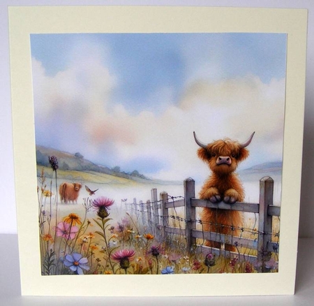 Whimsical meadow flower Highland cow backgrounds kit by Margaret McCartney