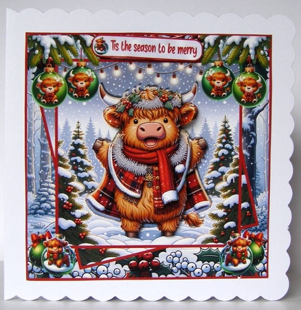Festive Highland Cow 7x7 by Margaret McCartney