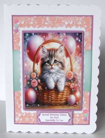Happy Birthday Kitten In A Basket - 5x7 by Margaret McCartney