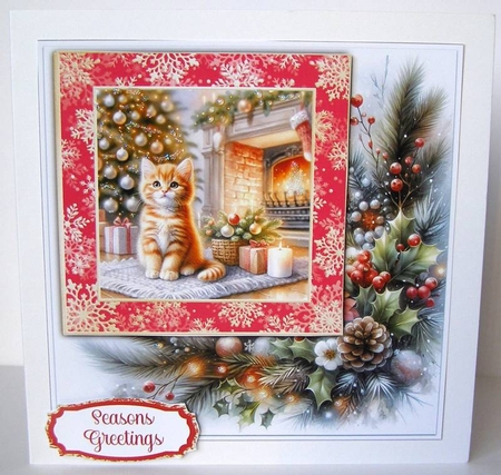 Cute Kitten 2 & Decorations 7 x 7 Card by Margaret McCartney