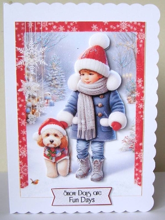 Walking My Cockapoo Dog in the Snow A5 Card Front & Decoupage by Margaret McCartney