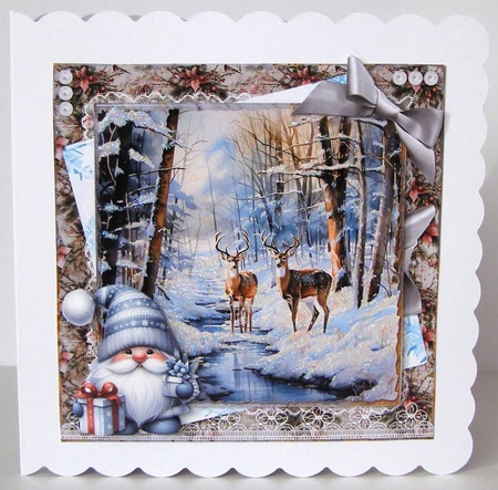Winter Woodland 8: Deer 6 x 6 Card Front with Topper, Decoupage & Sentiments by Margaret McCartney