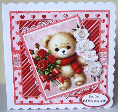 Valentines Gnomes & Bears 2: Rose Bouquet Bear 7 x 7 Card Mini-Kit, 6 A4 Sheets by Margaret McCartney