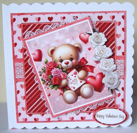 Valentines Gnomes & Bears 2: Rose Bouquet Bear 7 x 7 Card Mini-Kit, 6 A4 Sheets by Margaret McCartney