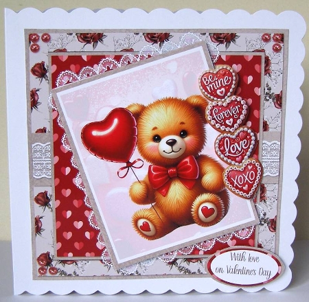 Valentines Gnomes & Bears 4: Chocolate Box Bear 7 x 7 Card Mini-Kit, 6 A4 Sheets by Margaret McCartney