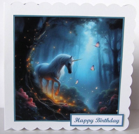 Unicorn In Enchanted Forest Card Toppers. by Margaret McCartney