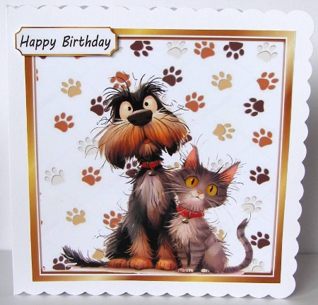 Funny Dog And Cat  With Paw Prints 8X8 (TWO) by Margaret McCartney