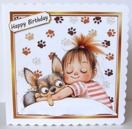 Cartoon Girl With Puppy Paw Prints 8x8 (FOUR) by Margaret McCartney