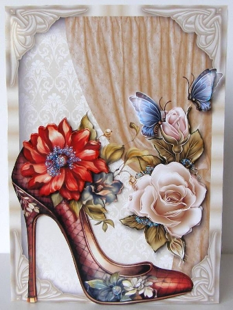 Shoe Show and Glory Roses Card Front by Margaret McCartney