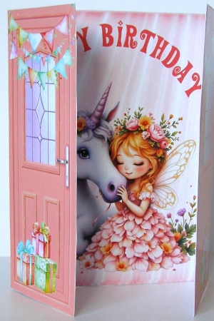 Peach Gatefold, With Cute Fairy & Unicorn Birthday Gifts (ONE) by Margaret McCartney