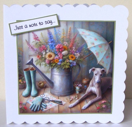 doggie gardener french greyhound by Margaret McCartney