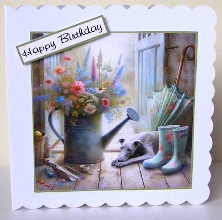 doggie gardener french greyhound by Margaret McCartney