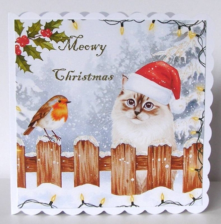 Christmas Picket Fence Cats 1 by Margaret McCartney