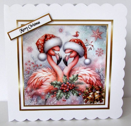 festive birds 5 flamingos by Margaret McCartney