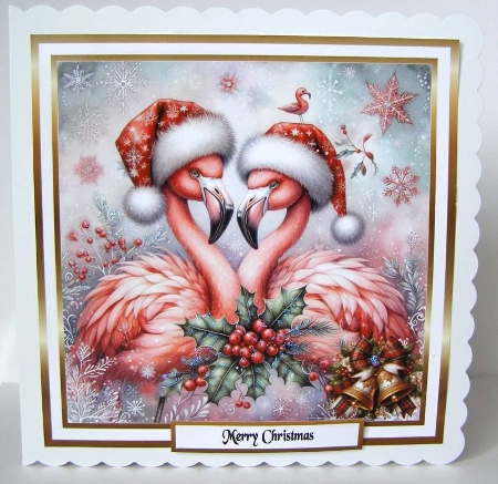 festive birds 5 flamingos by Margaret McCartney