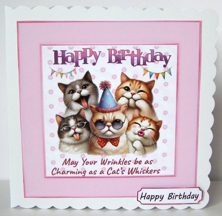 Cats & Friends  8X8 Topper/Card Front Pink Polkadot by Margaret McCartney