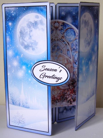 Gatefold pop-out Blue Church window by Margaret McCartney