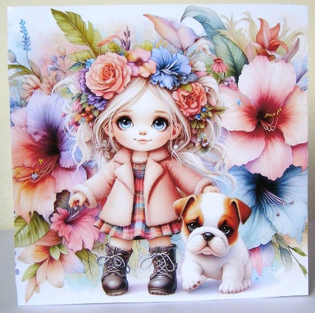 Cute Girl & Her Bulldog by Margaret McCartney