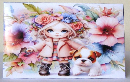 Cute Girl & Her Bulldog by Margaret McCartney