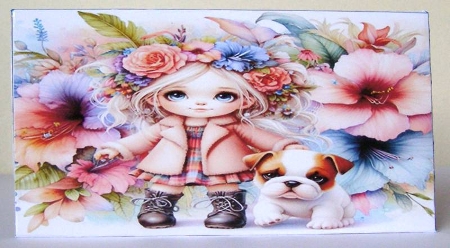 Cute Girl & Her Bulldog by Margaret McCartney