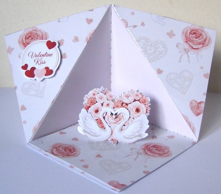 Elegant Swan Heart Pop-Up Valentines Card by Margaret McCartney