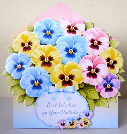 Colorful Pansy Bouquet in Gradient Envelope Printable by Margaret McCartney