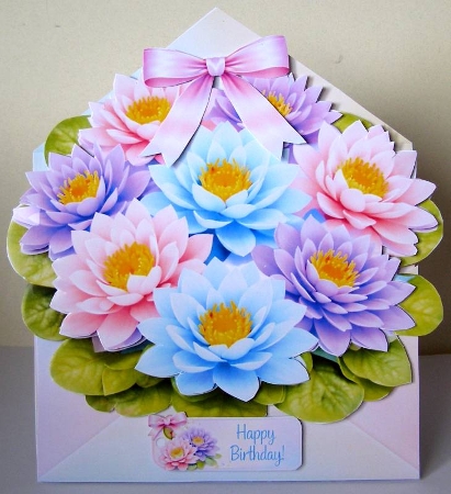 Beautiful Lotus Flower Birthday Card – Elegant Floral Envelope Design by Margaret McCartney