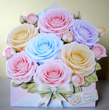 Birthday Roses in Pastel Envelope – Elegant Floral Card Topper by Margaret McCartney