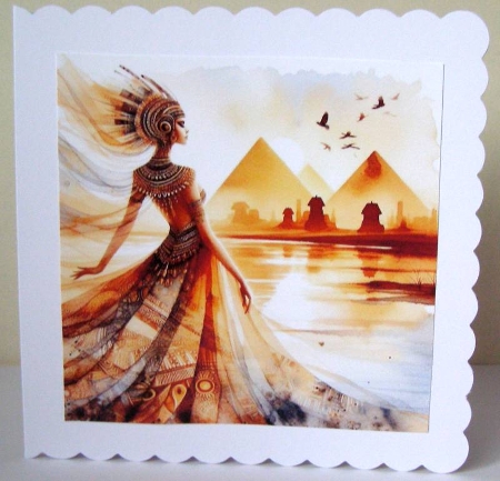 Fantasy Egyptian Queen & Pyramids at Sunset (1024×1024px JPEG) by Margaret McCartney