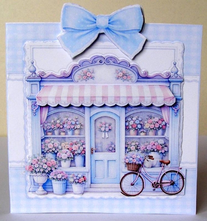 Pastel Flower Shop with Bicycle Birthday Card Topper Kit by Margaret McCartney