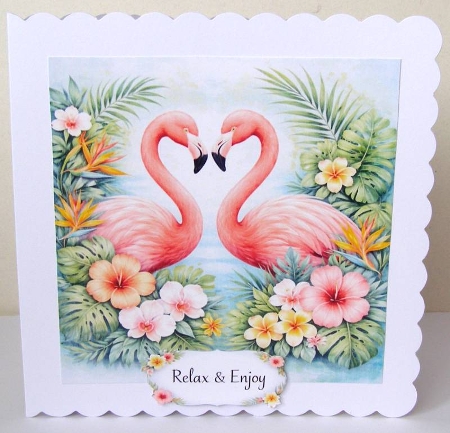 Romantic Tropical Flamingo Card Kit – Summer Greetings / Relax & Enjoy Labels by Margaret McCartney